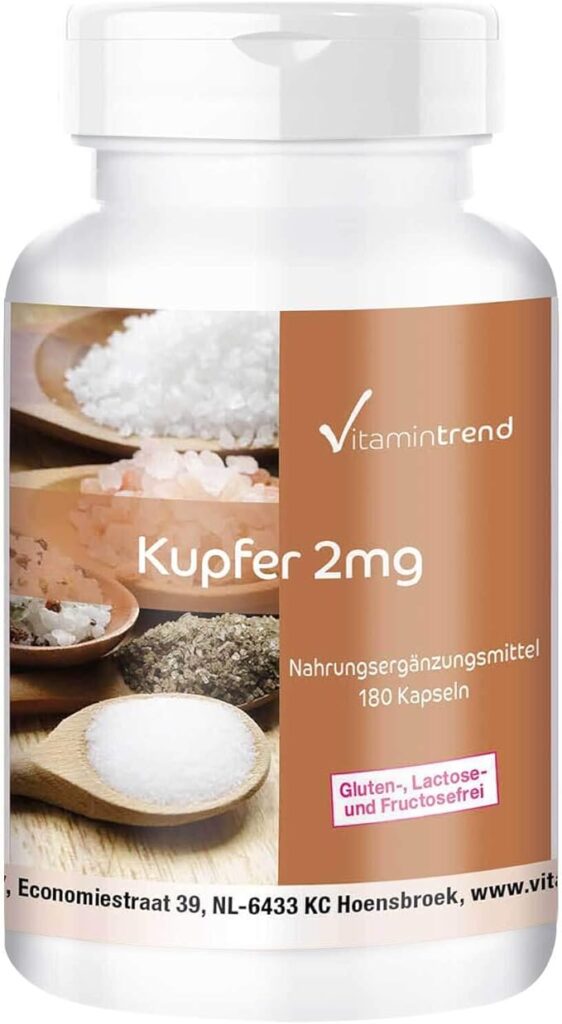 Vitamintrend Copper Capsules - 2mg - High Dose - Vegan - 180 Capsules - For Hair Pigmentation