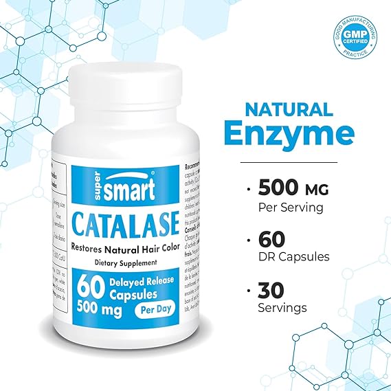 Supersmart - Catalase 500mg per Day (12500 CatU) - Natural Enzyme - Anti Gray Hair Supplement