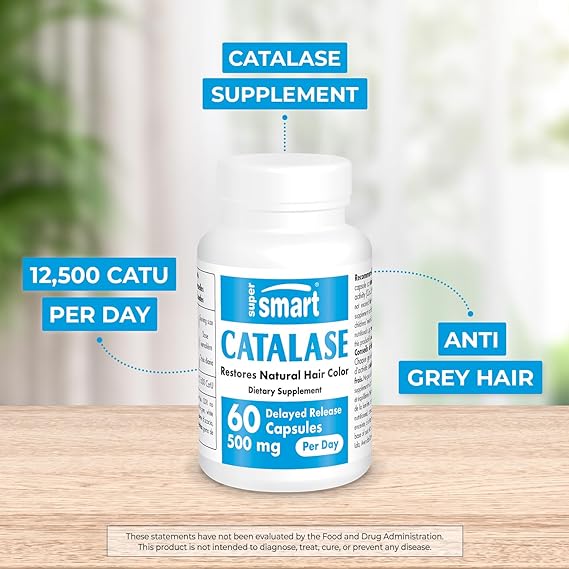 Supersmart - Catalase 500mg per Day (12500 CatU) - Natural Enzyme - Anti Gray Hair Supplement