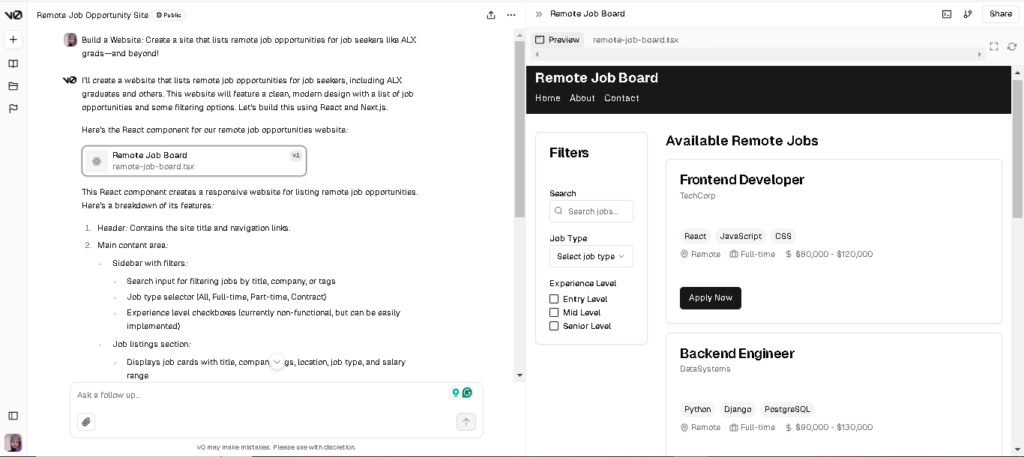 Generative UI v0.dev by Vercel